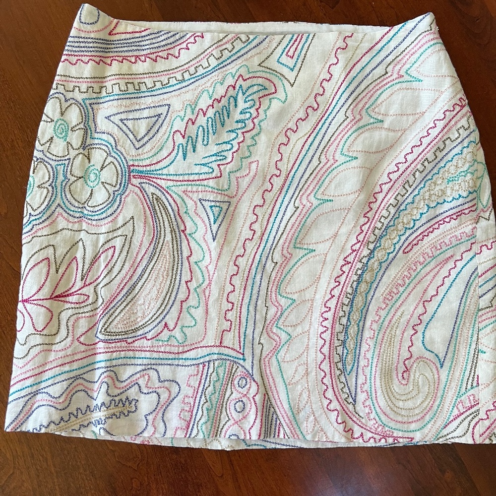 Embroidered Cotton mini skirt with linen lining